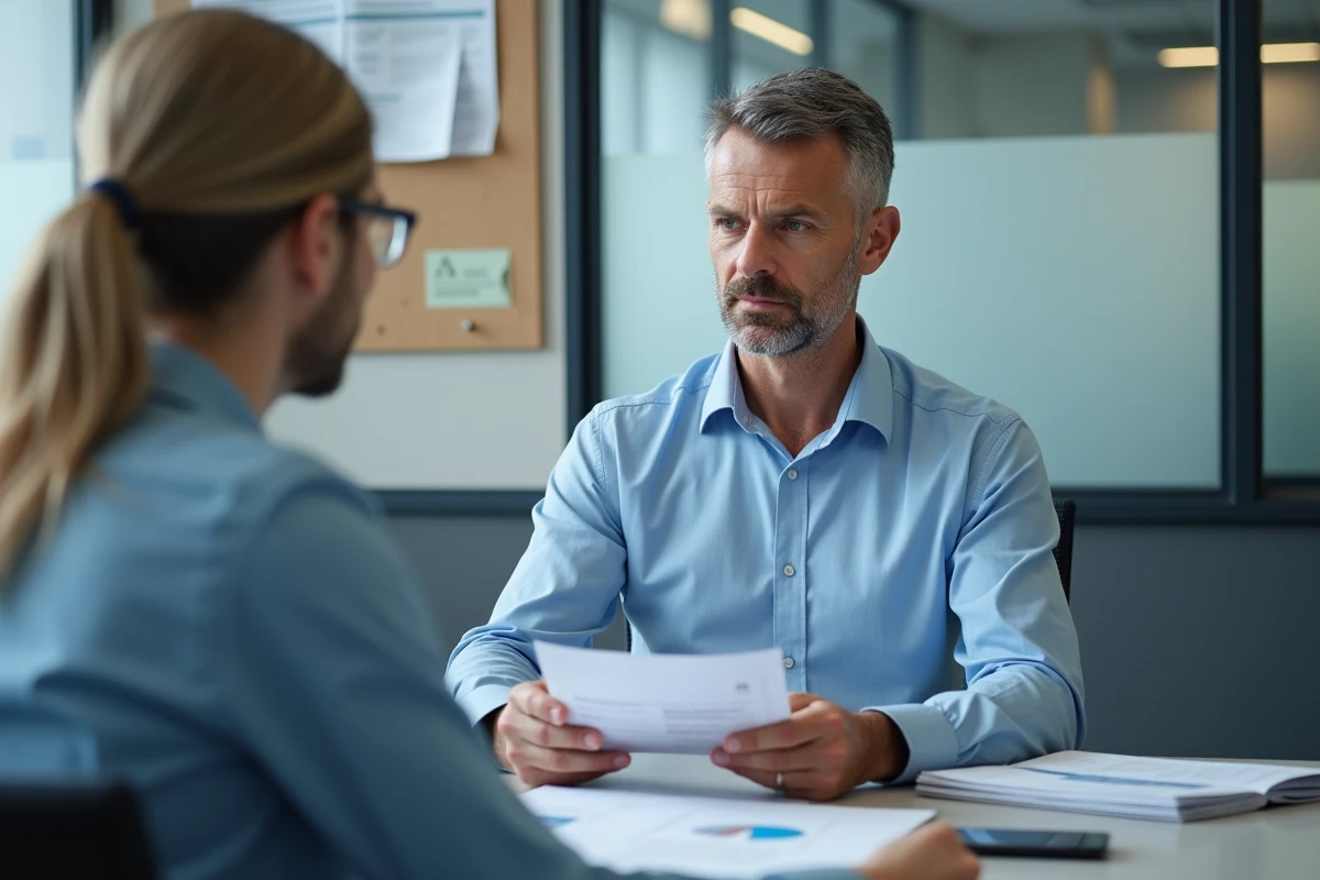 Agent administratif expliquant la définition d'un foyer fiscal à un guichet d'un service public français