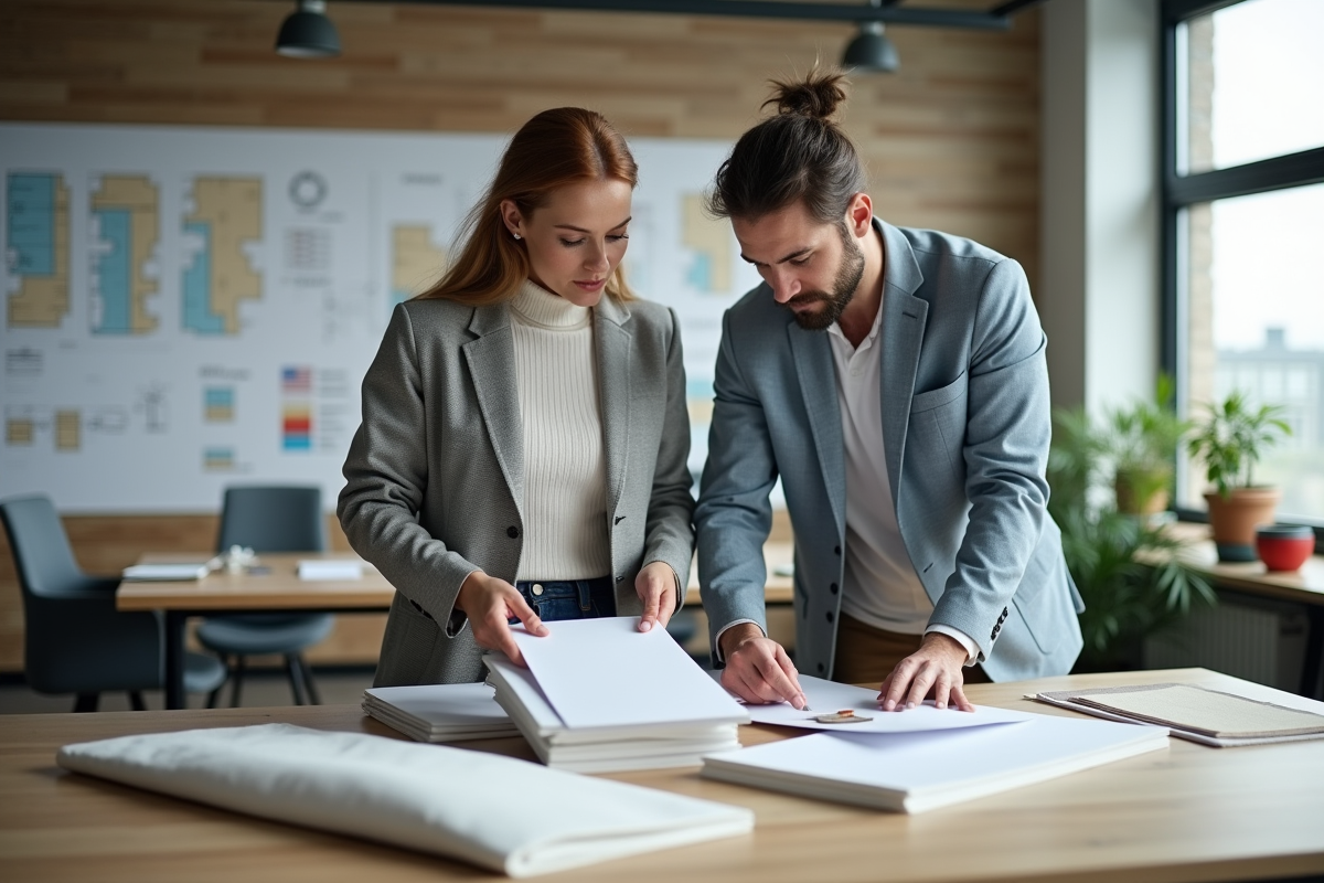 Deux architectes examinant des échantillons d