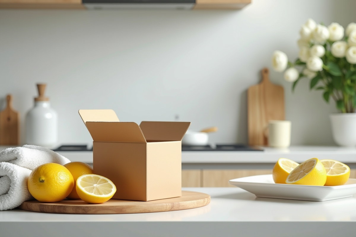 Cuisine moderne avec bicarbonate et citrons coupés