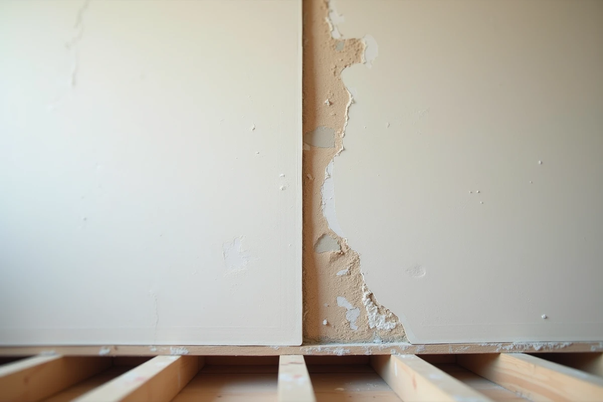 Défaut d'installation entre deux plaques de placo isolant d'épaisseurs différentes sur un mur intérieur