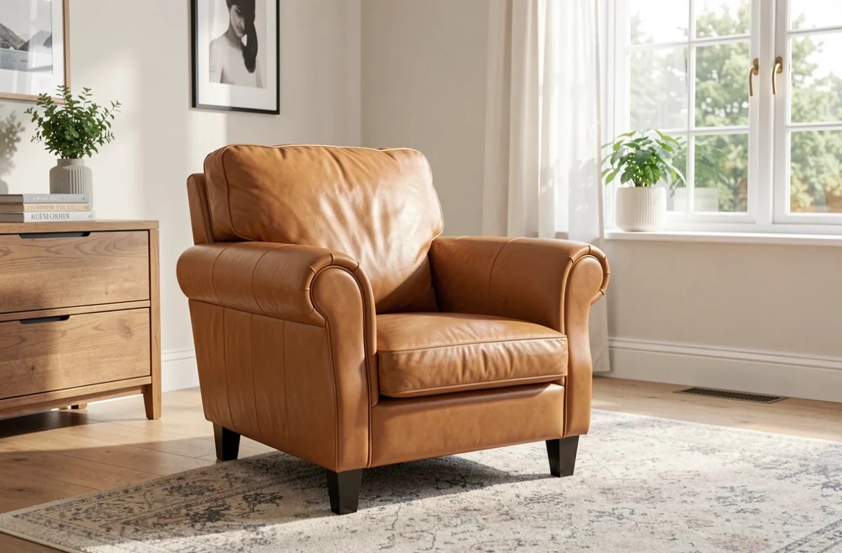Fauteuil en cuir repeint dans un salon lumineux
