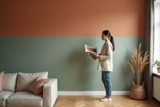 Femme examinant un nuancier de couleurs dans un salon