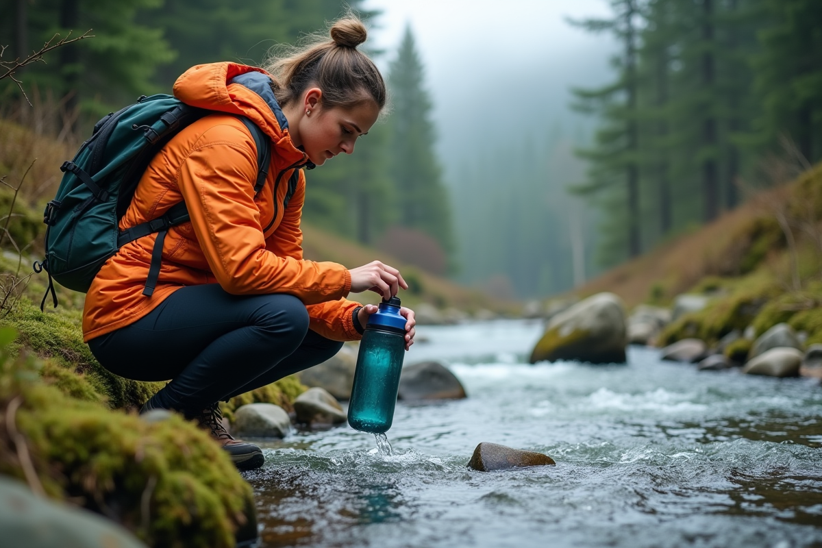 Femme remplissant une bouteille d