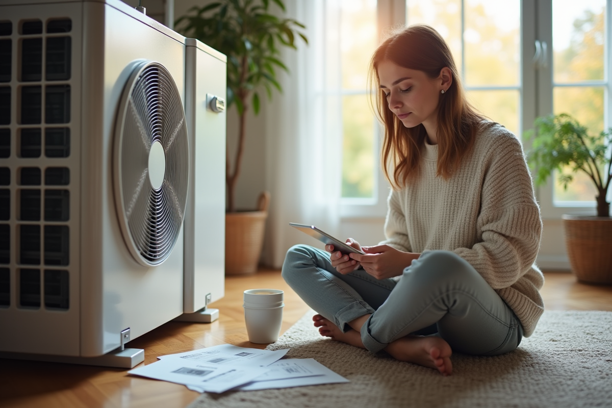 Jeune femme assise au sol utilisant une tablette près d