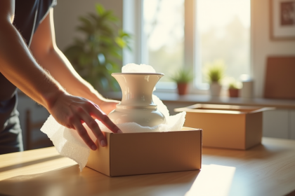 Emballage d'un objet fragile avec des protections adaptées pour le transport