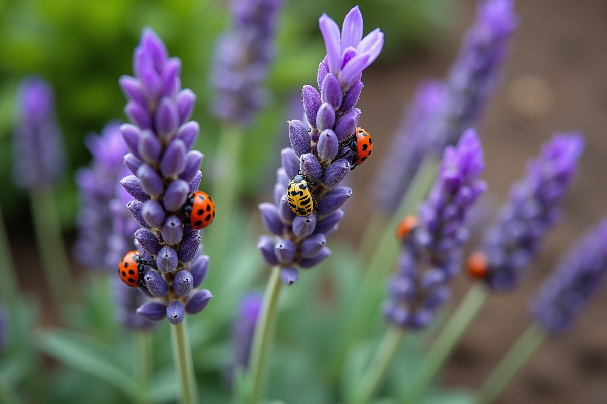 Insectes sur les brins de lavande en gros plan