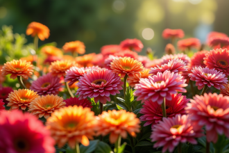 Jardin coloré avec fleurs K comme kalanchoe et kolkwitzia