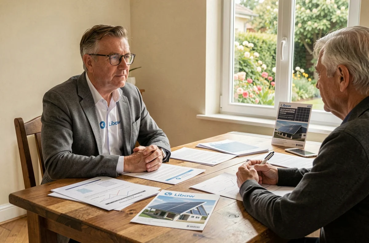 Conseiller Libow présentant un audit énergétique solaire à un propriétaire dans l'Oise