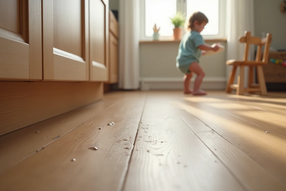 Parquet de cuisine résistant à l'eau et aux traces visibles au niveau du sol