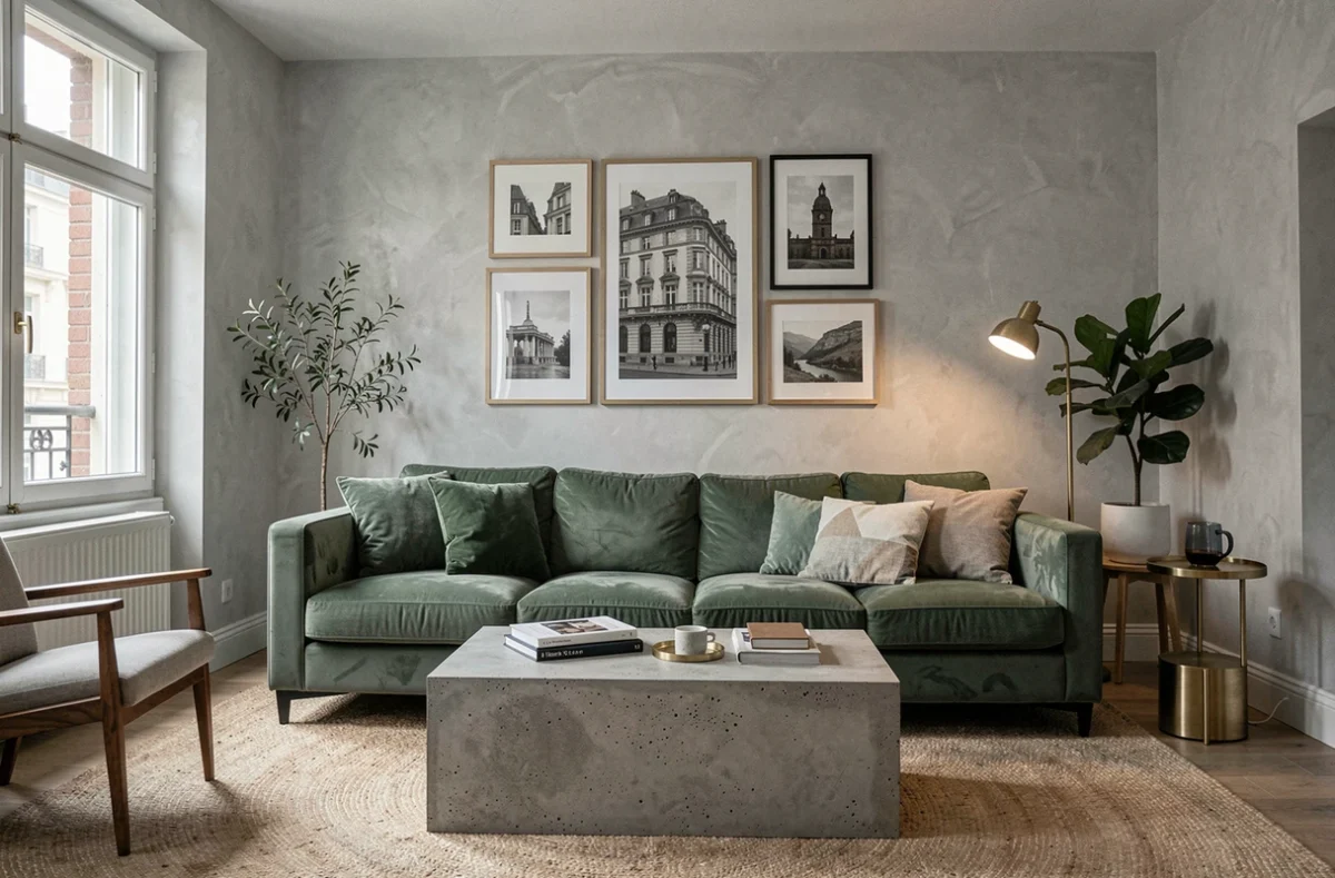 Salon décoré par l'agence LeSavoirFaireDéco à Lille avec mobilier haut de gamme et matériaux nobles illustrant le coût d'un projet de décoration intérieure