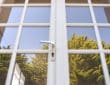 white metal framed glass window
